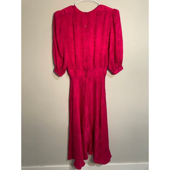 Vintage Argenti Hot Pink 100% Silk Midi Dress Size 8 - Picture 6 of 10